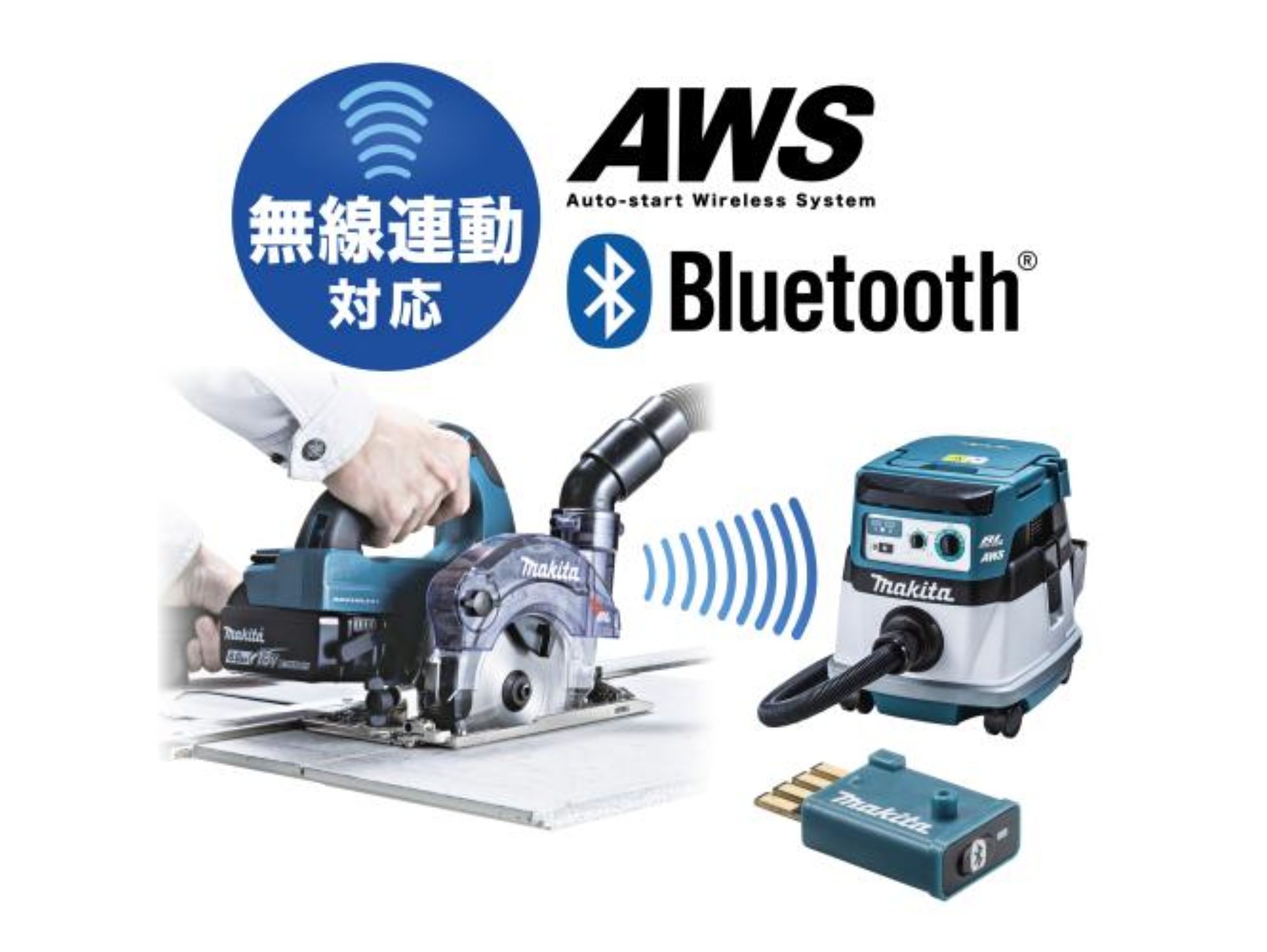 防じんマルノコと集じん機がBluetoothで無線連動する仕組みの図