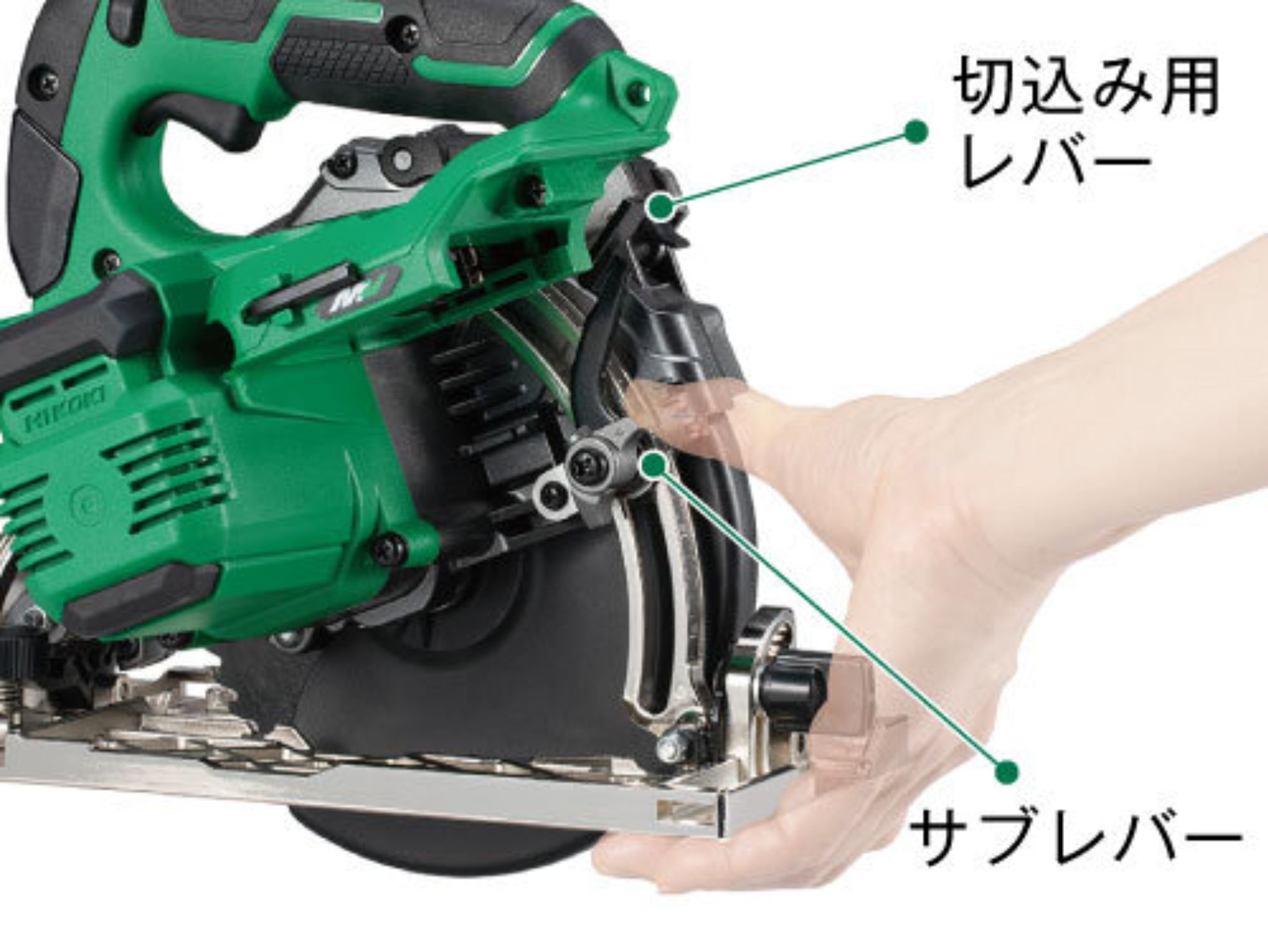C3606DBの切込み用レバーとサブレバーの位置を示す図