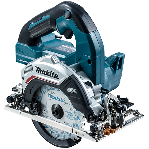 マキタ HS472D 14.4V・125mm充電式マルノコの本体(青・鮫肌プレミアムホワイトチップソー装着)